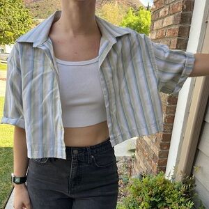 Crop Top - Cropped Button Down - Wide top / blouse summer shirt